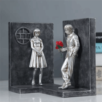 2Pcs Bookends Resin Banksy Book Ends Bookshelf 3D Figure Mold Books End Miniature Figurine Decorative Book Holder Sujetalibros