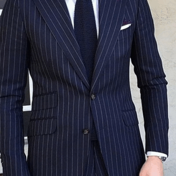 Pinstripe Slim Fit Men Suits for Formal Wedding Tuxedo Notched Lapel 2 Pcs Navy Blue Striped Business Groom Male Fashion
