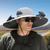 Solar Powered Fan Hat for Men and Women - Outdoor Fishing Hat with Fan, Wide Brim Sun Hat for Camping and Working