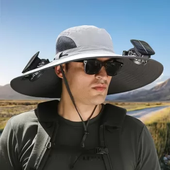 Solar Powered Fan Hat for Men and Women - Outdoor Fishing Hat with Fan, Wide Brim Sun Hat for Camping and Working
