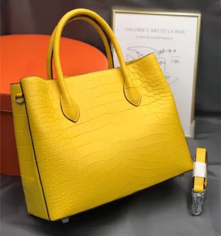 Authentic Crocodile Skin Lady Yellow Working Purse Genuine Alligator Leather Female Totes Handbag Women'S Large Shoulder Bag