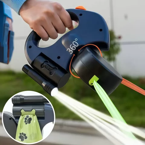 Auto Retractable Double-Ended Dog Leash 3M with LED Flashlight Waste Bag Box Roulette 360 Degree Dual Traction Rope Pet Supplies