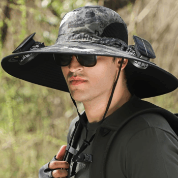 Solar Powered Fan Hat for Men and Women - Outdoor Fishing Hat with Fan, Wide Brim Sun Hat for Camping and Working
