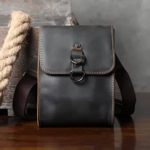 Genuine Leather Men'S Casual Shoulder Bag Mini Phone Bag Crossbody Fashion Cowhide Chest Bag Crzay Horse Leather