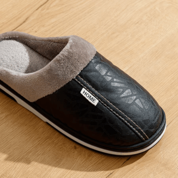 Men'S Slippers Winter Big Size Indoor Waterproof PU Leather