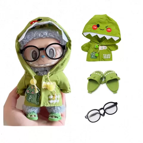 Mini Doll'S Clothes Outfit Accessories for Korea Kpop Exo 15-17Cm Labubu Idol V1 V2 Green Yellow Raincoat Hat Set Clothing Gift