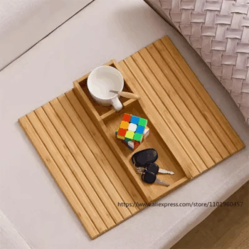Couch Cup Holder Natural Anti-Slip Bamboo Sofa Armrest Tray Foldable Multifunctional Sofa Cup Holder for Cups Remote Control