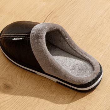 Men'S Slippers Winter Big Size Indoor Waterproof PU Leather
