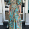 Vintage Lantern Sleeve V Neck Maxi Women Babyoung Printing Chic Party Dress, 2025 Spring Summer Ladies Casual Dresses