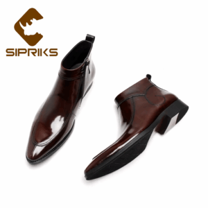 Mens Leather Ankle Boots Black Pointed Zip Boots Formal Suits Gents Cowboy Wine Red Boots Luxury Top Quality Rubber Boot