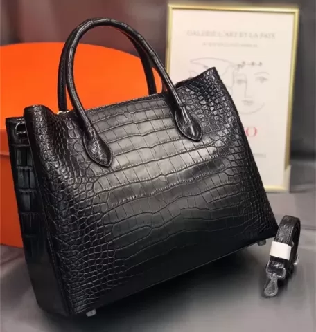Authentic Crocodile Skin Lady Yellow Working Purse Genuine Alligator Leather Female Totes Handbag Women'S Large Shoulder Bag