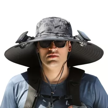 Solar Powered Fan Hat for Men and Women - Outdoor Fishing Hat with Fan, Wide Brim Sun Hat for Camping and Working