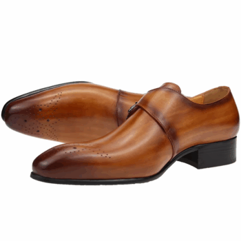 Mens Formal Male Shoe Side Buckle Leather Shoes Pointed Toe Bullock Carving Classic Style Classic Gentleman Formal Wear Pointed