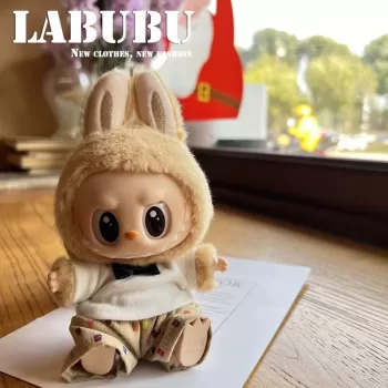 For 17Cm Labubu Stylish Outfit Clothes Khaki Suit Hat Set Labubu Outfit Accessories Labubu Ropa Idol Doll'S Clothes