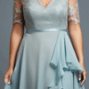 plus Size Wedding Guest Light Blue Chiffon Lace Layerd High Low Hem Maxi Dress