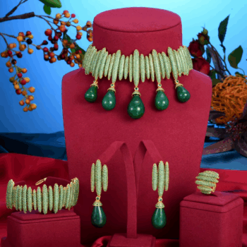 NEW Luxury Green Waterdrop African Earring for Women Wedding Party Indian Dubai Bridal Jewelry Boucle D'Oreille Femme Gift