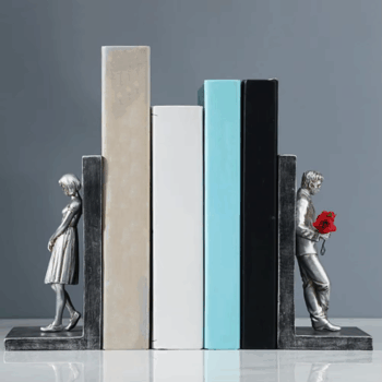 2Pcs Bookends Resin Banksy Book Ends Bookshelf 3D Figure Mold Books End Miniature Figurine Decorative Book Holder Sujetalibros