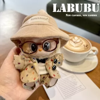 For 17Cm Labubu Stylish Outfit Clothes Khaki Suit Hat Set Labubu Outfit Accessories Labubu Ropa Idol Doll'S Clothes