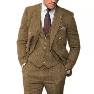 3 Pieces Business Mens Herringbone Suit Wedding Prom Vintage Formal Suits for Wedding Groomsemen
