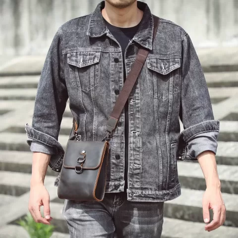 Genuine Leather Men'S Casual Shoulder Bag Mini Phone Bag Crossbody Fashion Cowhide Chest Bag Crzay Horse Leather
