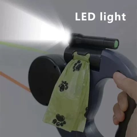Auto Retractable Double-Ended Dog Leash 3M with LED Flashlight Waste Bag Box Roulette 360 Degree Dual Traction Rope Pet Supplies