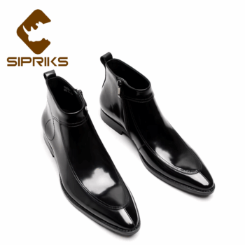 Mens Leather Ankle Boots Black Pointed Zip Boots Formal Suits Gents Cowboy Wine Red Boots Luxury Top Quality Rubber Boot