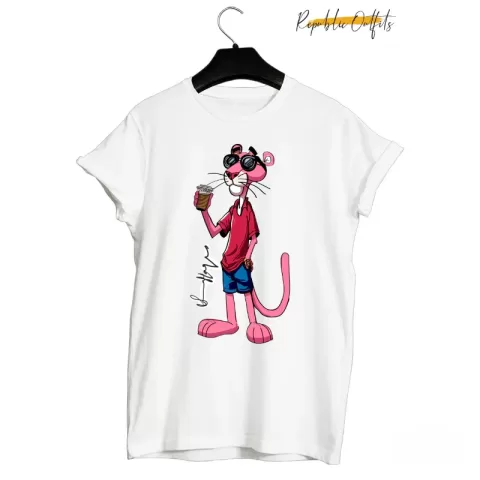 Trendy Coffee T-Shirt with Pink Panther