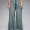Washed Wide-Leg Jeans with Slanted Pockets Baggy Jeans