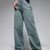Washed Wide-Leg Jeans with Slanted Pockets Baggy Jeans