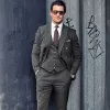 3 Pieces Business Mens Herringbone Suit Wedding Prom Vintage Formal Suits for Wedding Groomsemen