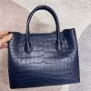 Authentic Crocodile Skin Lady Yellow Working Purse Genuine Alligator Leather Female Totes Handbag Women'S Large Shoulder Bag
