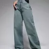 Washed Wide-Leg Jeans with Slanted Pockets Baggy Jeans