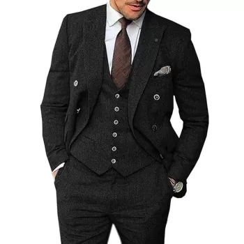 3 Pieces Business Mens Herringbone Suit Wedding Prom Vintage Formal Suits for Wedding Groomsemen