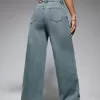 Washed Wide-Leg Jeans with Slanted Pockets Baggy Jeans