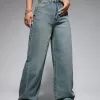 Washed Wide-Leg Jeans with Slanted Pockets Baggy Jeans