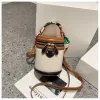 Exquisite PU Leather Bucket Bag Women New Cylinder Portable Hand Bag Large Capacity Shoulder Crossbody Bag for Travel Shopping