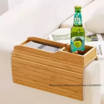 Couch Cup Holder Natural Anti-Slip Bamboo Sofa Armrest Tray Foldable Multifunctional Sofa Cup Holder for Cups Remote Control
