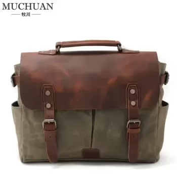 Vintage Men'S Canvas Crazy Horse Leather Shoulder Messenger Bag Computer Bag Official Knight Motorcycle Bag