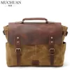 Vintage Men'S Canvas Crazy Horse Leather Shoulder Messenger Bag Computer Bag Official Knight Motorcycle Bag