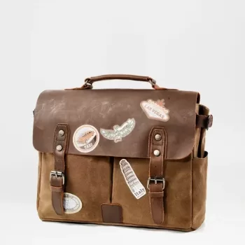 Vintage Men'S Canvas Crazy Horse Leather Shoulder Messenger Bag Computer Bag Official Knight Motorcycle Bag