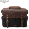 Vintage Men'S Canvas Crazy Horse Leather Shoulder Messenger Bag Computer Bag Official Knight Motorcycle Bag