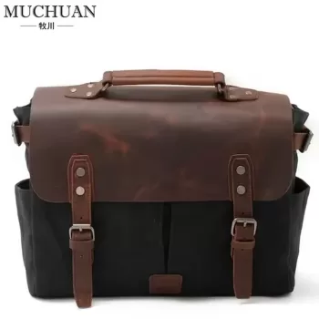 Vintage Men'S Canvas Crazy Horse Leather Shoulder Messenger Bag Computer Bag Official Knight Motorcycle Bag