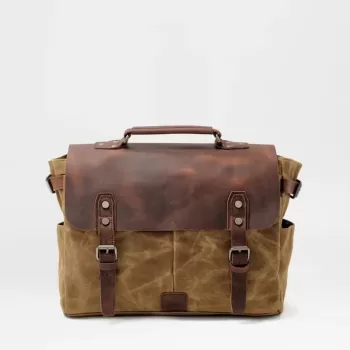 Vintage Men'S Canvas Crazy Horse Leather Shoulder Messenger Bag Computer Bag Official Knight Motorcycle Bag