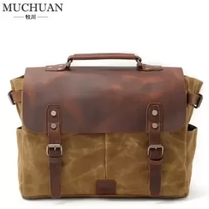 Vintage Men'S Canvas Crazy Horse Leather Shoulder Messenger Bag Computer Bag Official Knight Motorcycle Bag