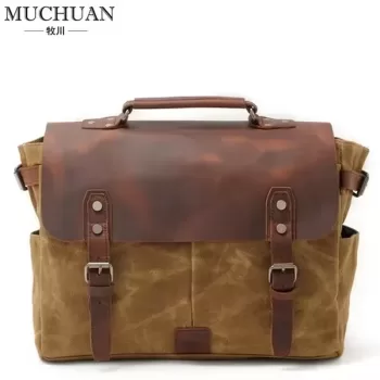 Vintage Men'S Canvas Crazy Horse Leather Shoulder Messenger Bag Computer Bag Official Knight Motorcycle Bag